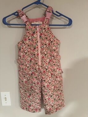 OshKosh B’gosh Floral Snow Bib Overalls 12M Pink Winter Snowsuit Girls